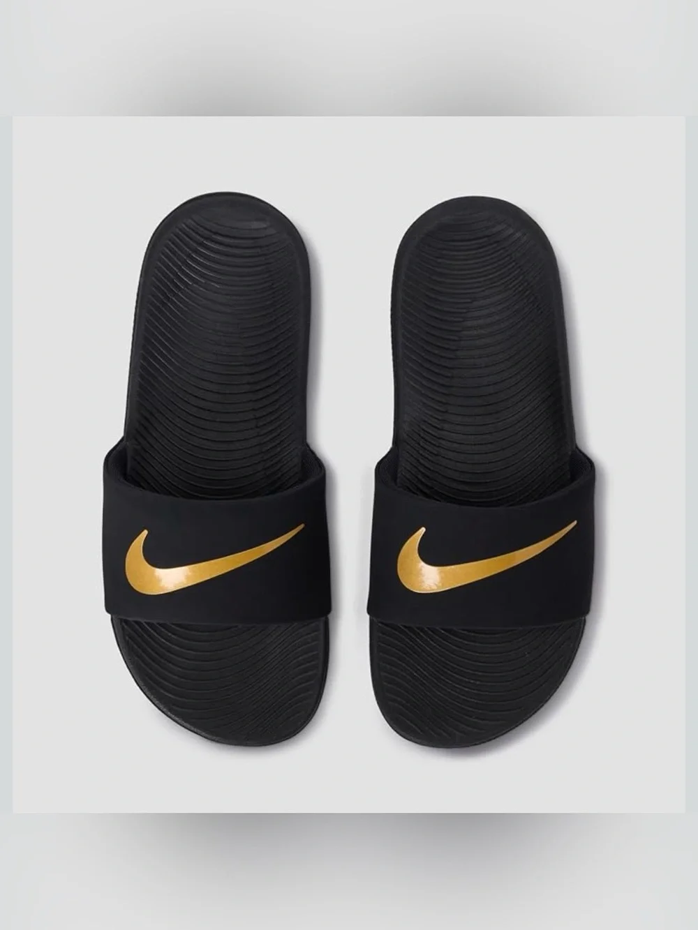 Nike Kawa Slide Kids 13C Black Metallic Gold Slides Sandals